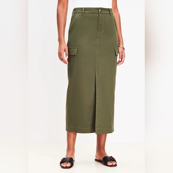 Ann Taylor LOFT Military Green Cargo Skirt Women's Size 10 Open Front - Picture 14 of 16